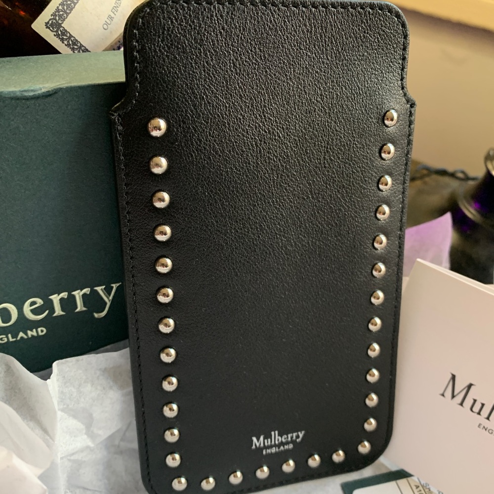 Authentic MULBERRY ENGLAND Calf leather/studs card/phone holder